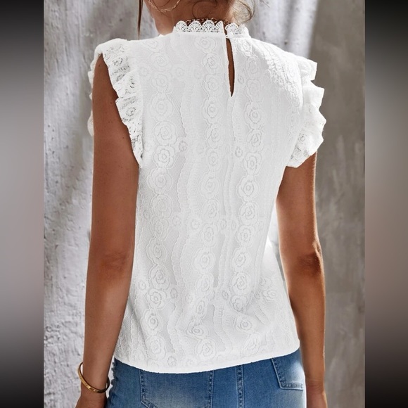 Boho white lace ruffle trim top - Picture 3 of 5